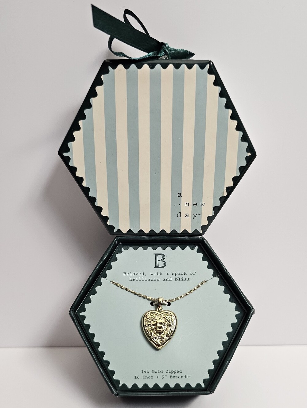 A New Day Womens Intital B Heart charm Jewelry 14k necklace chain pendant NEW